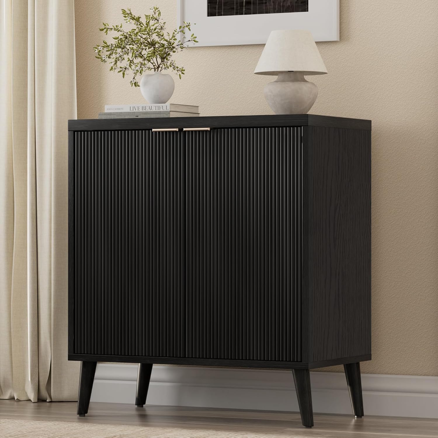 Kitchen Appliances Cabinet - Fluted Buffet Cabinet With Storage Modern
